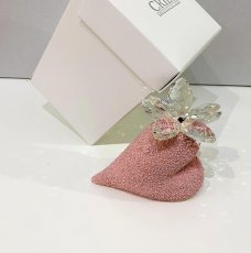 PROFUMATORE CUORE SATINATO ROSA GLITTER CON FIORE SWAROSKI CM11X11 C/ASTUCCIO