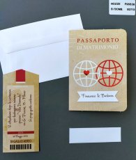 PARTECIPAZIONE PASSAPORTO DI MATRIMONIO + INVITO BIGLIETTO AEREO + BUSTA.  