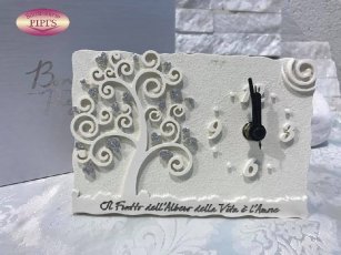 OROLOGIO ALBERO DELLA VITA 12X17CM BIANCO POLVERE DI MARMO CON BOX