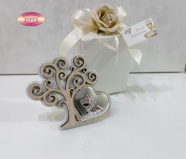 ICONA ALBERO LEGNO CUORE ARGENTO COMUNIONE H9CM 