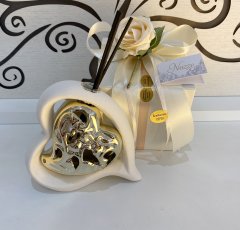 Profumatore porcellana CUORE ORO con led cm. 11 con astuccio coordinato 1*36