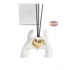 DIFFUSORE porc. bisquit MANI CUORE ORO cm.12,5 con box 1*24