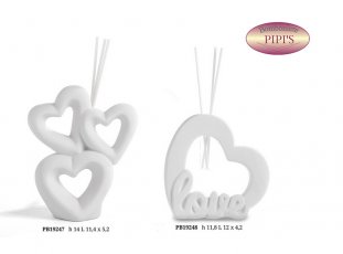 DIFFONDIPROF. 3 CUORI SOVRAPPOSTI 14CM / CUORE LOVE 11.8 CM PORCELLANA