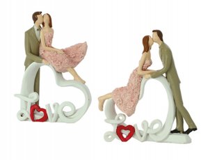 COPPIA SPOSI LOVE CUORE CON ABITO GLITTER 2 ASSORTITI RESINA 8X11  