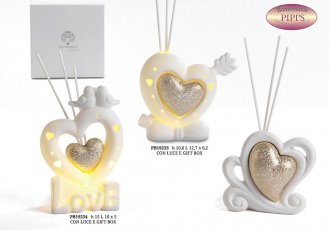 DIFFUSSORE. CUORE- UCCELLI/CUORE  TRAF. ORO METAL. PORC. LUCE G.BOX