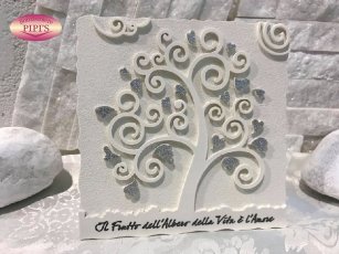 QUADRETTO ALBERO VITA 16X16CM POLVERE DI MARMO CON BOX