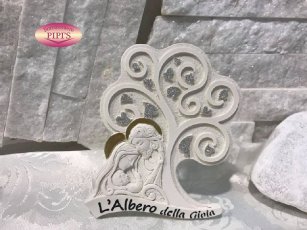 ALBERO DELLA VITA SACRA FAMIGLIA 9X12CM POLVERE DI MARMO CON BOX