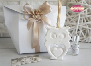 PROFUMATORE GESSO GUFO DEL CUORE 7,2X9,5X2CM CON KIT ESSENZA E BUSTA