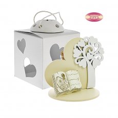 CUORE ALBERO PANNA LEGNO CON LIBRO CRESIMA 11X10 +FIALA C/AST. LED