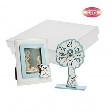 SET OROLOGIO ALBERO CIELO ORSO LEGNO 8X13 +PORTAFOTO (INT.4,5X6,5 - EST. 9X11) C/AST.