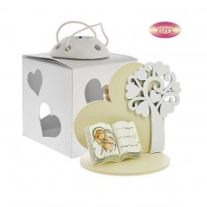 CUORE ALBERO PANNA LEGNO CON LIBRO SACRA FAMIGLIA 11X10 +FIALA C/AST. LED 